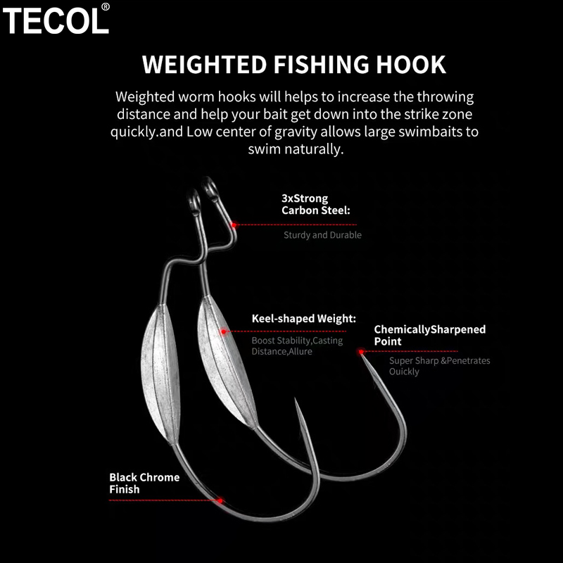 TECOL 3PCS 6/0 8/0 10/0 Weight – обзор и цена Fishing Hook Offset