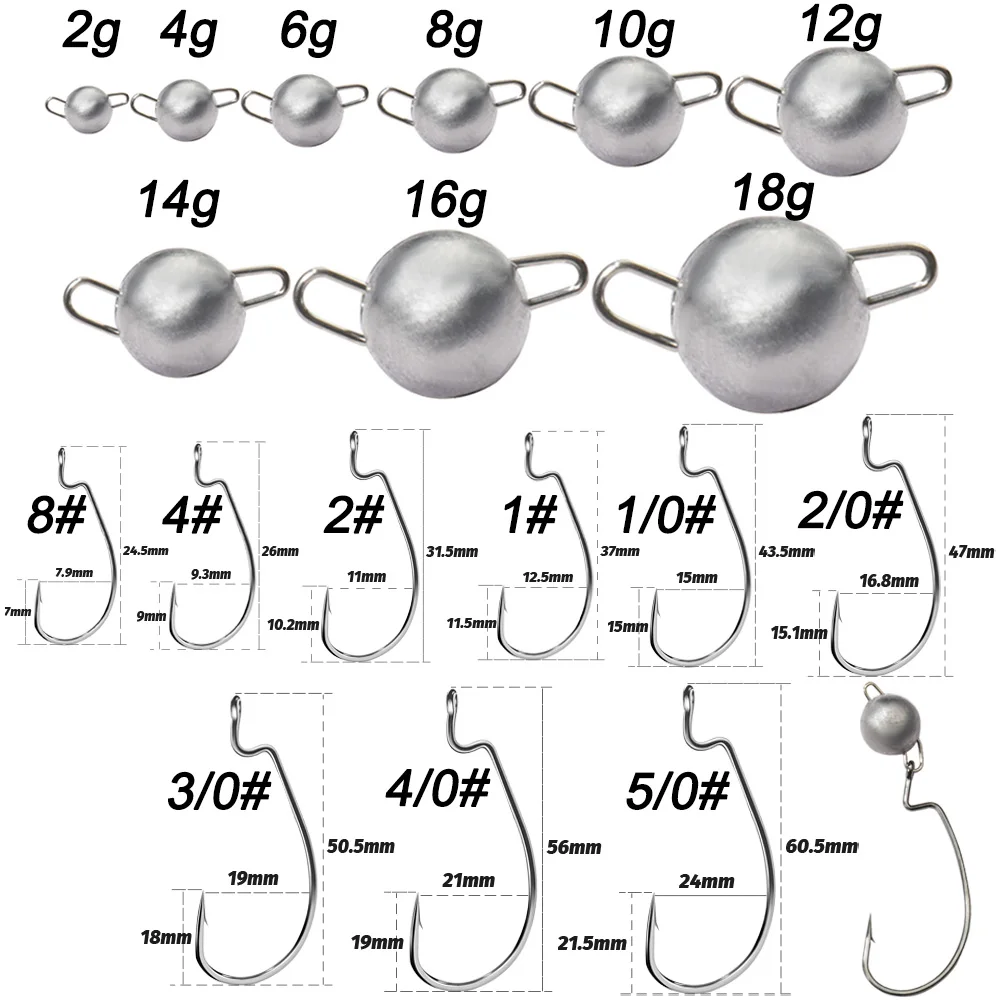 5Pcs Metal Jig Head Worm Hooks – обзор и цена Fishing Hook Offset